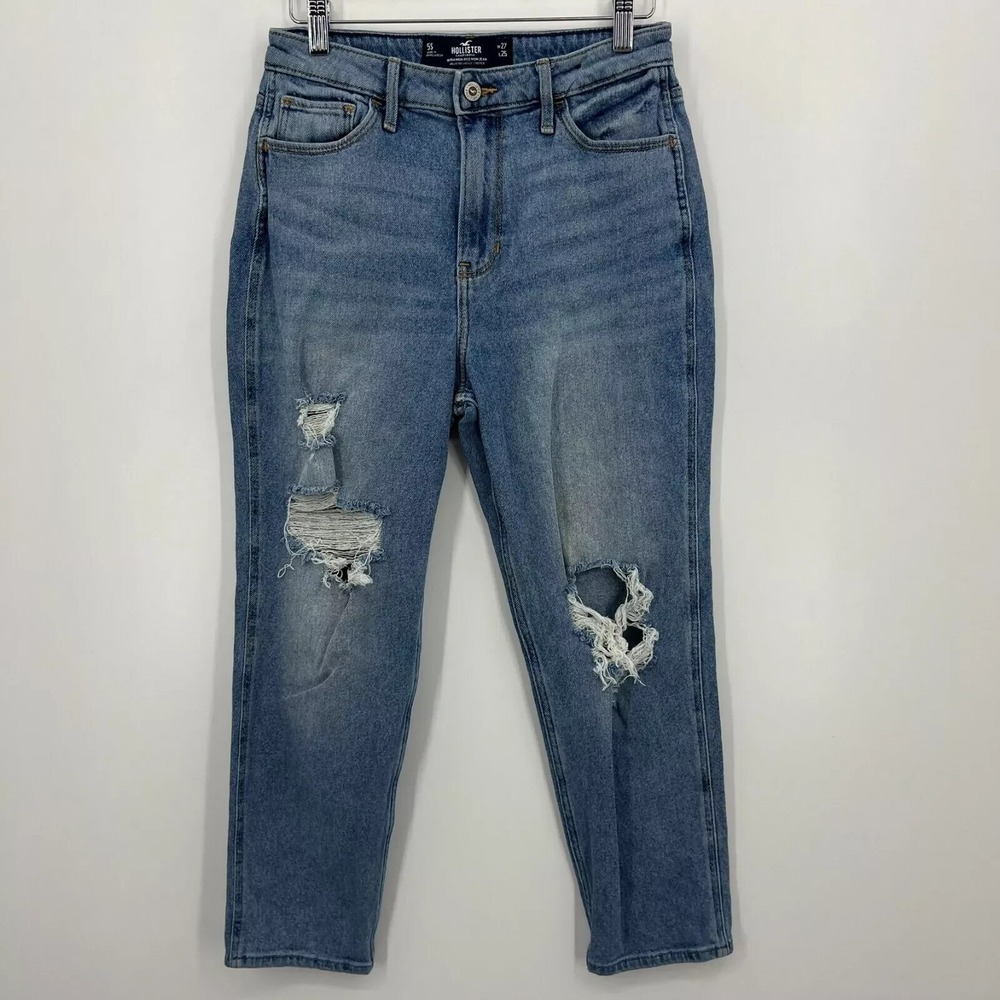 Hollister Jeans Womens Juniors Size 5 Short Blue Ultra High-Rise Mom Jean Cotton